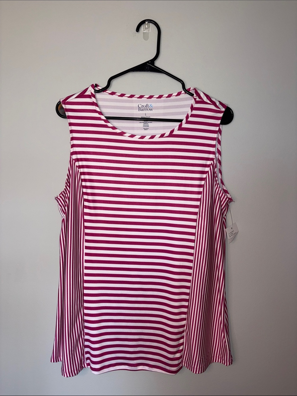 croft & barrow White and Pink Striped Sleeveless Tank L